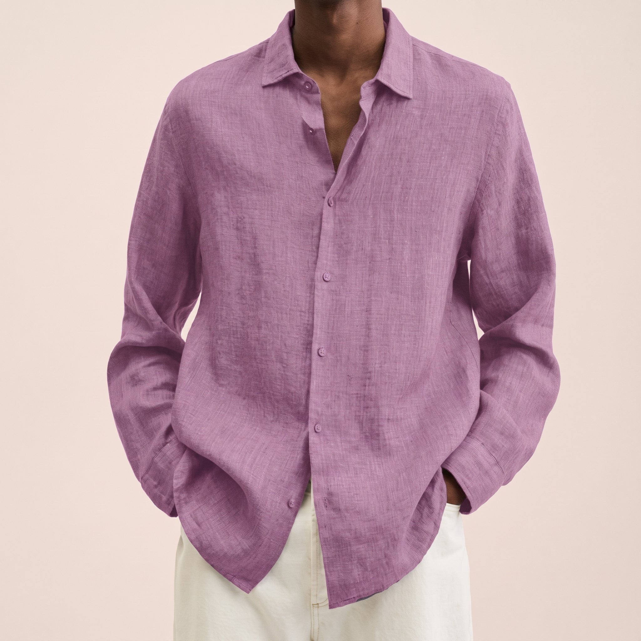 Arthur – Men's Summer Point Collar Long Sleeve Shirt - Shirts - Purple - Davies & Cooper