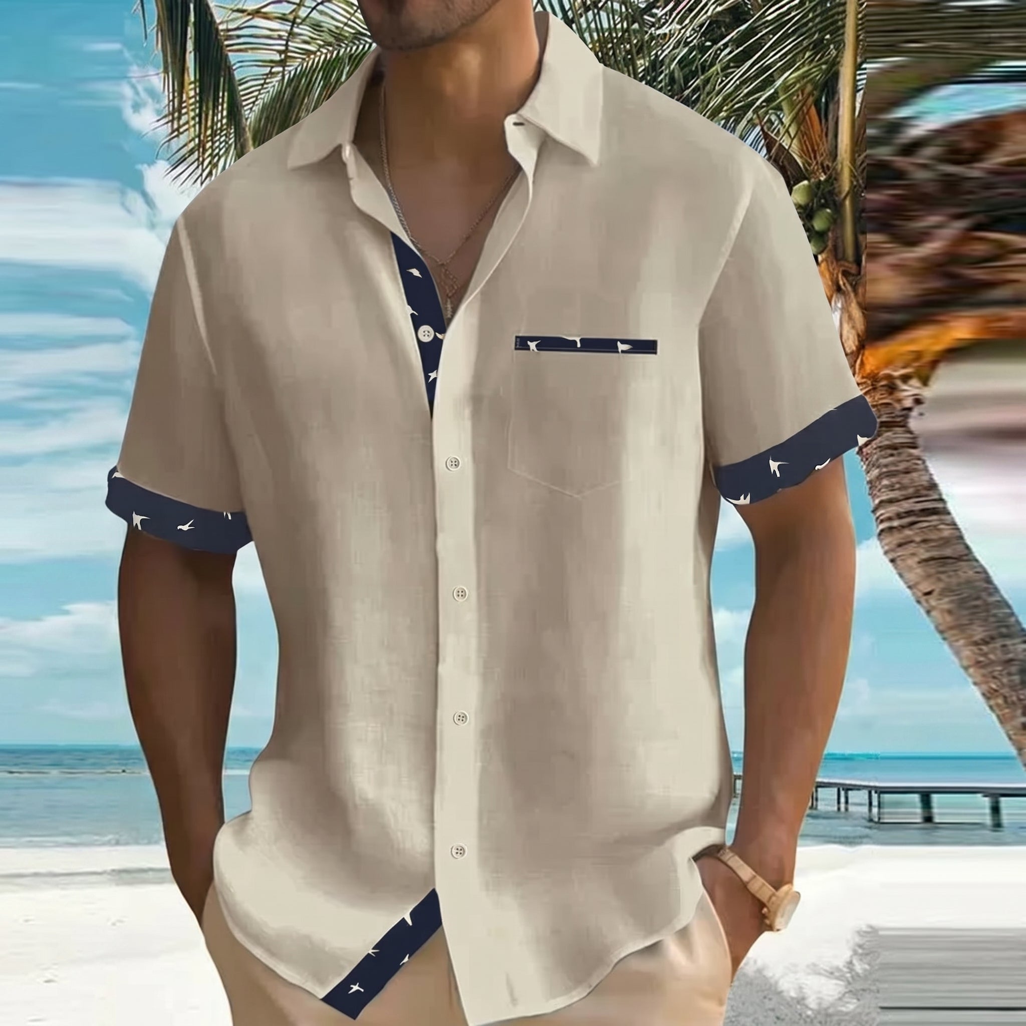 Arthur - Men's Summer Button-Down Shirt with Contrast Trim
