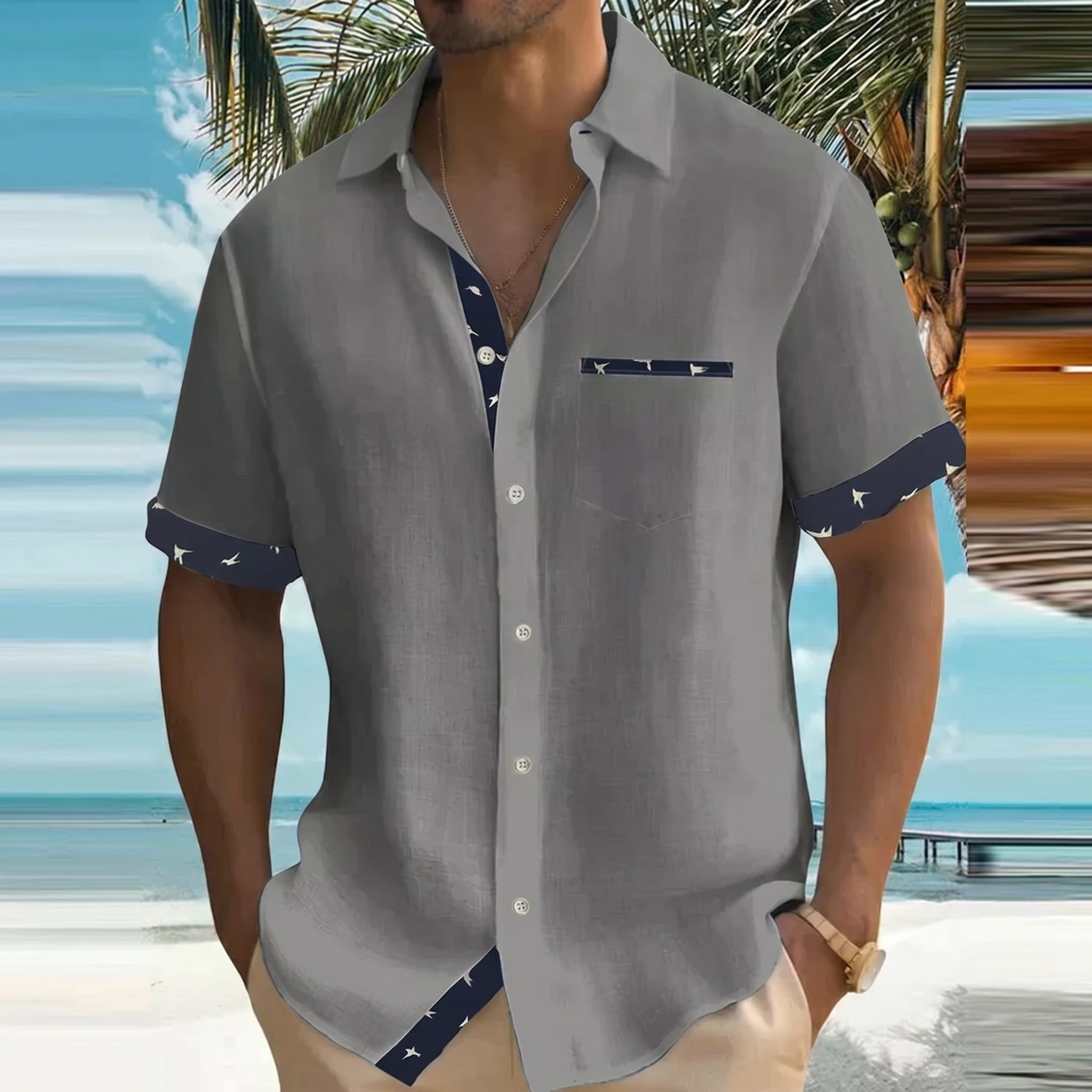Arthur - Men's Summer Button-Down Shirt with Contrast Trim