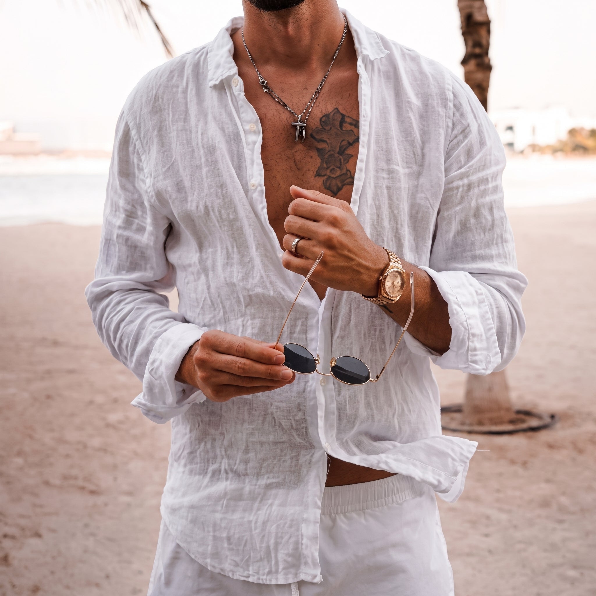 Arthur - Men's Summer Relaxed Fit Long Sleeve Shirt - Shirts - White - Davies & Cooper