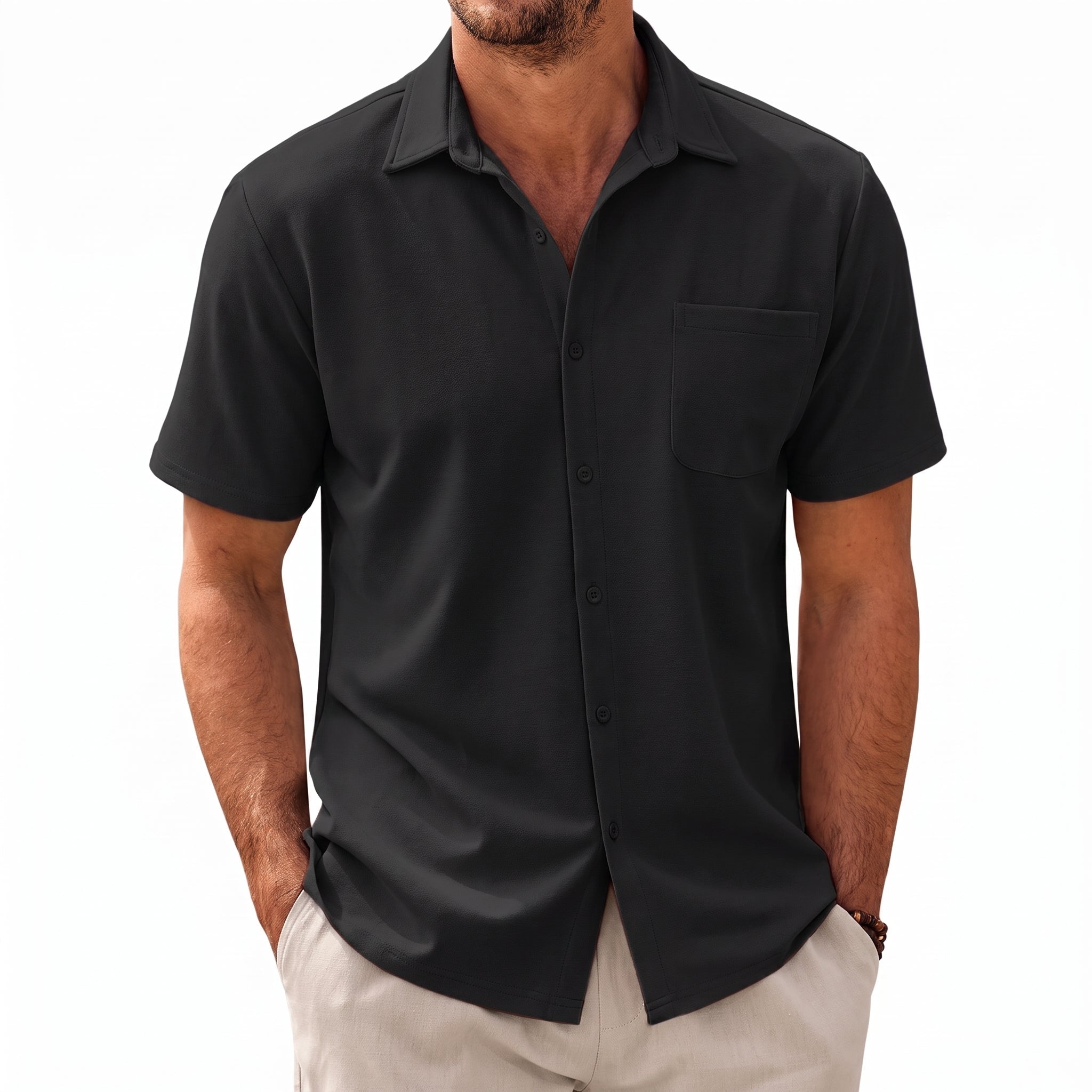 Arthur - Men's Summer Short Sleeve Button-Down Shirt - Shirts - Black - Davies & Cooper