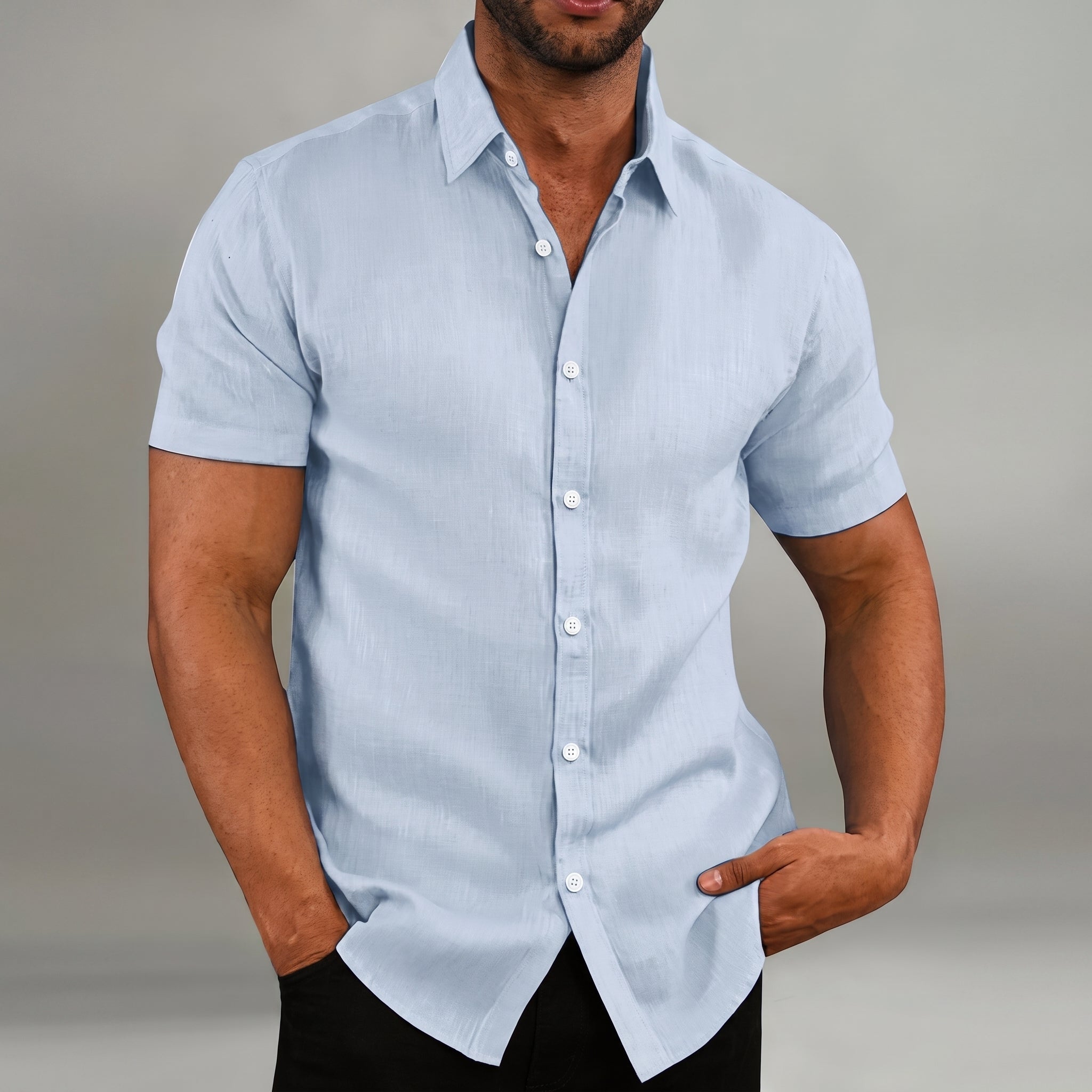 Arthur - Men's Summer Slim Fit Button-Down Shirt - Men Shirt - Light Blue - Davies & Cooper