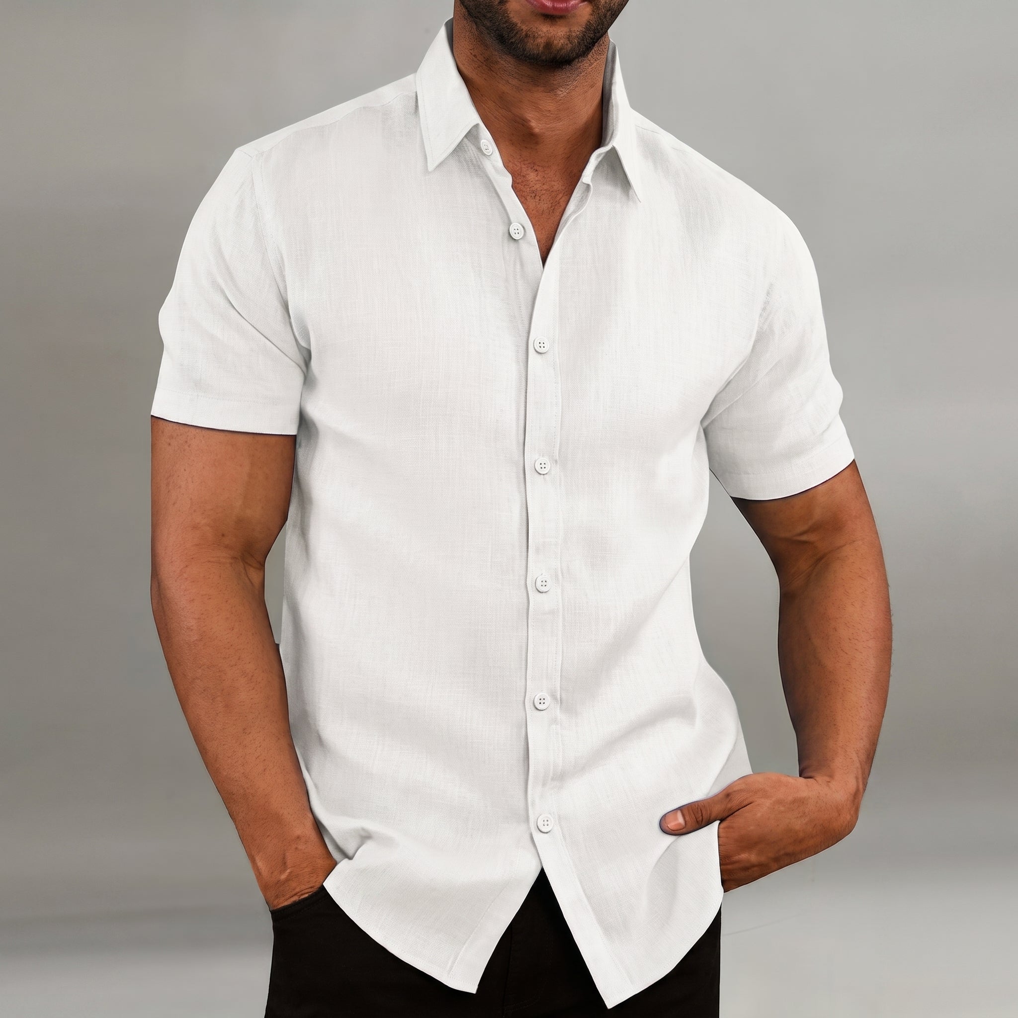 Arthur - Men's Summer Slim Fit Button-Down Shirt - Men Shirt - White - Davies & Cooper