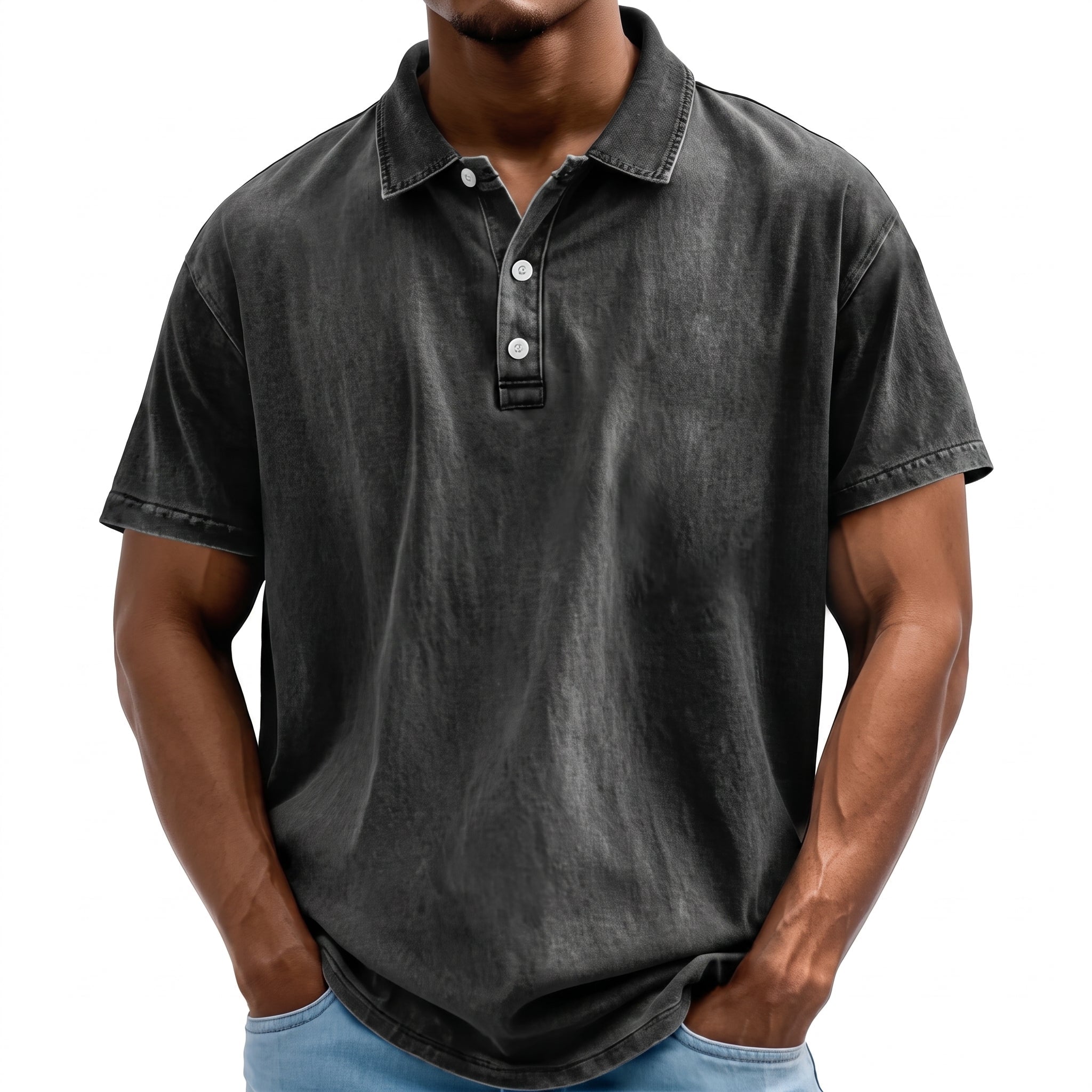 Arthur - Men's Summer Washed Finish Collared Polo Shirt - Polo Shirt - Black - Davies & Cooper