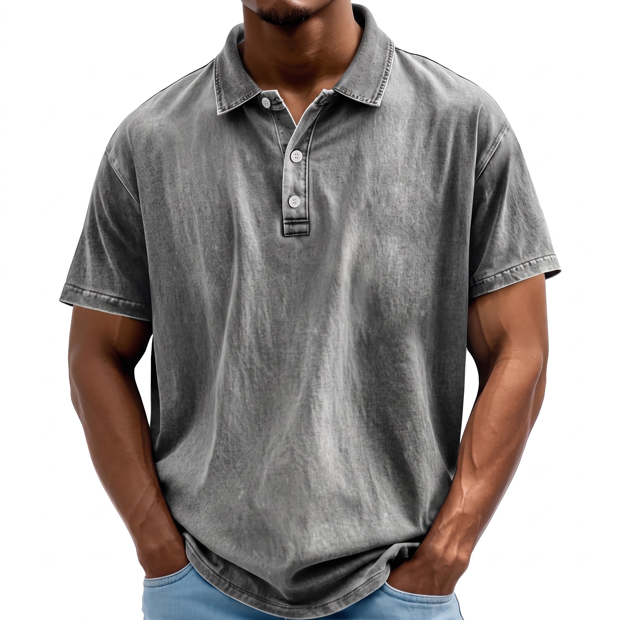 Arthur - Men's Summer Washed Finish Collared Polo Shirt - Polo Shirt - Grey - Davies & Cooper