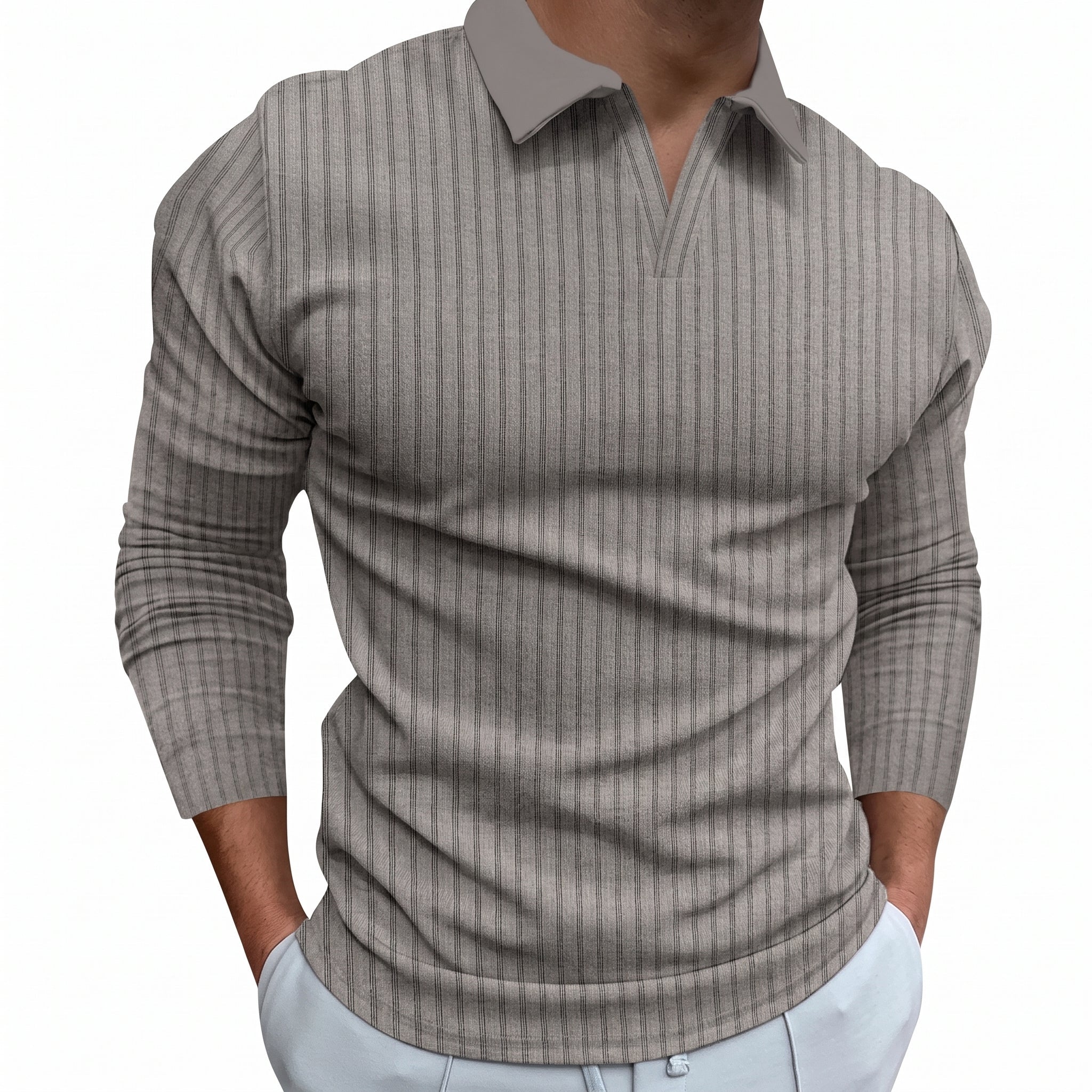 Arthur - MMen's Slim Fit Polo Shirt with Ribbed Texture - Polos - Grey - Davies & Cooper