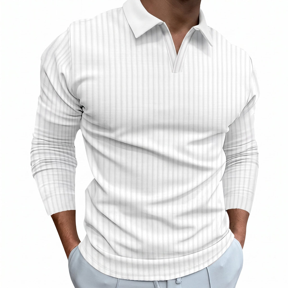 Arthur - MMen's Slim Fit Polo Shirt with Ribbed Texture - Polos - White - Davies & Cooper