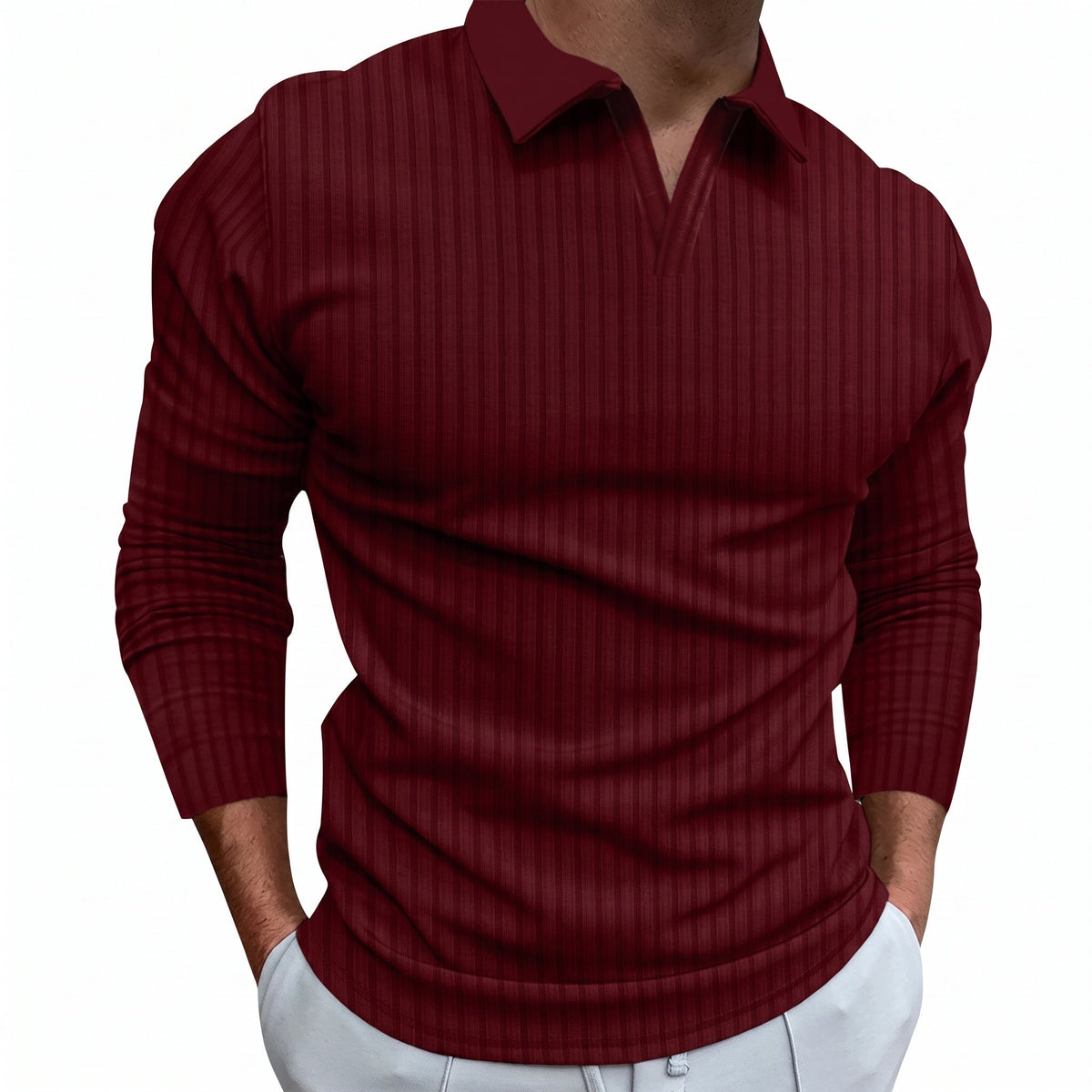 Arthur - MMen's Slim Fit Polo Shirt with Ribbed Texture - Polos - Red - Davies & Cooper