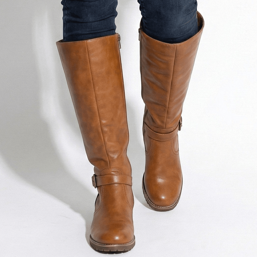 Aurela – Women’s Leather Supportive Knee-High Boots - Leather Boots - Light Brown - Davies & Cooper