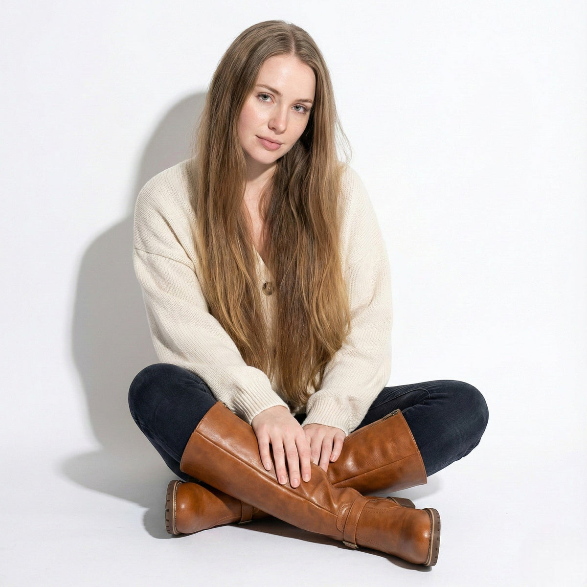 Aurela – Women’s Leather Supportive Knee-High Boots - Leather Boots - Light Brown - Davies & Cooper