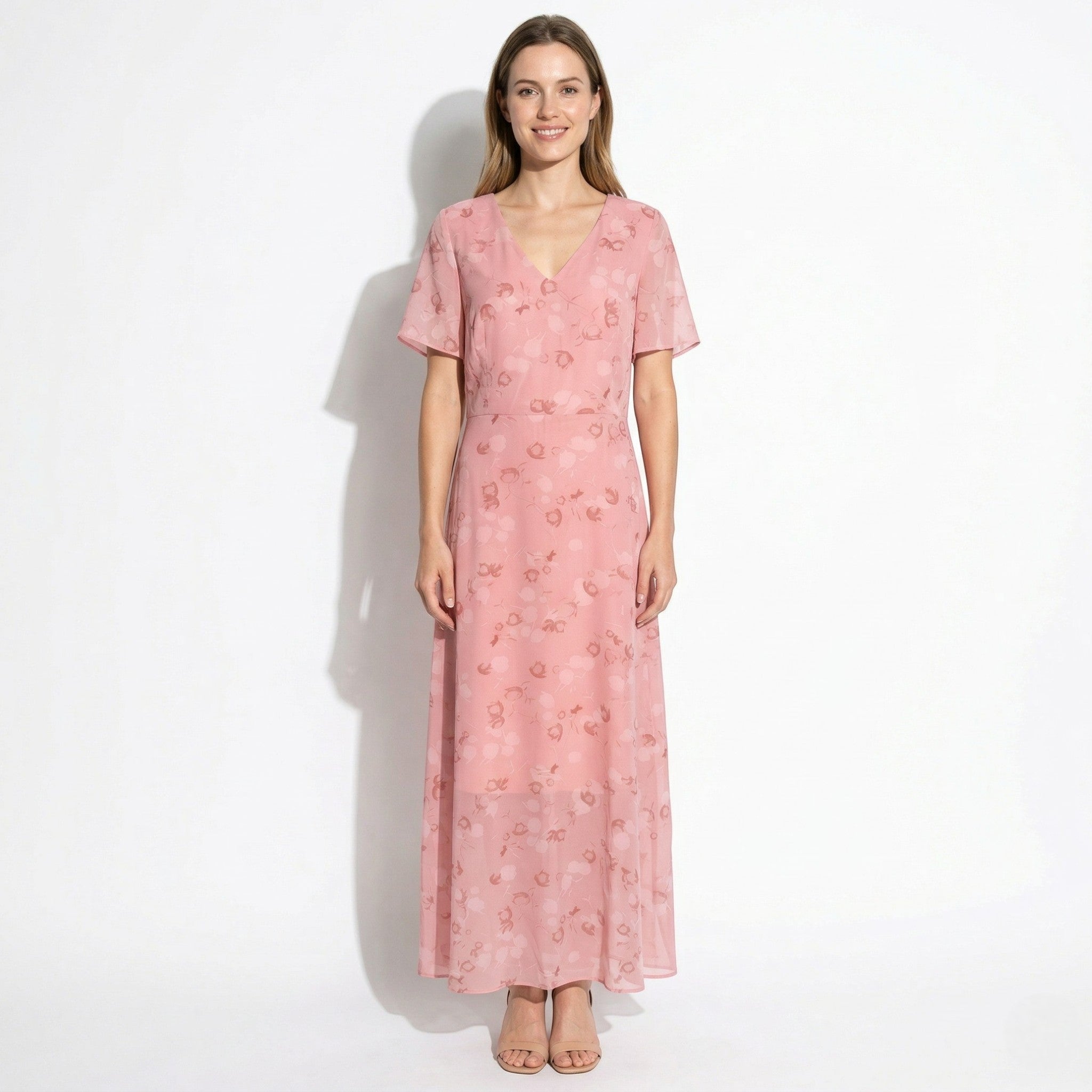 Ava – Women's Summer Floral Print Chiffon Maxi Dress - Maxi Dress - Pink - Davies & Cooper