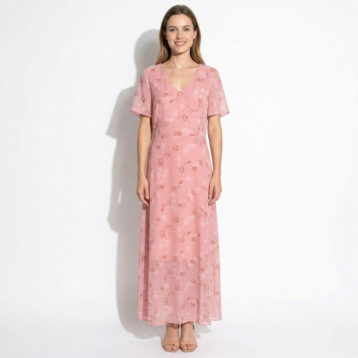 Ava – Women's Summer Floral Print Chiffon Maxi Dress - Maxi Dress - Pink - Davies & Cooper