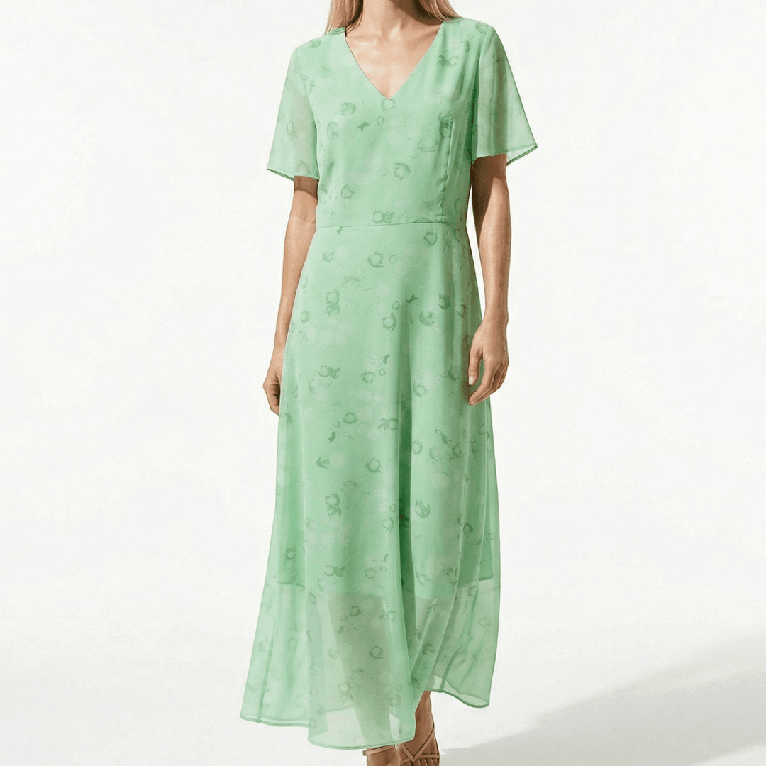 Ava – Women's Summer Floral Print Chiffon Maxi Dress - Maxi Dress - Green - Davies & Cooper