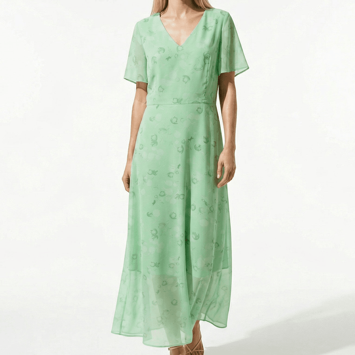 Ava – Women's Summer Floral Print Chiffon Maxi Dress - Maxi Dress - Green - Davies & Cooper