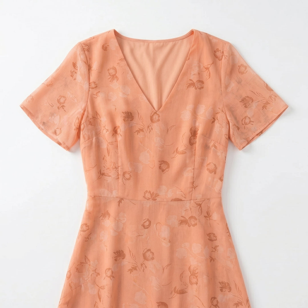 Ava – Women's Summer Floral Print Chiffon Maxi Dress - Maxi Dress - Orange - Davies & Cooper