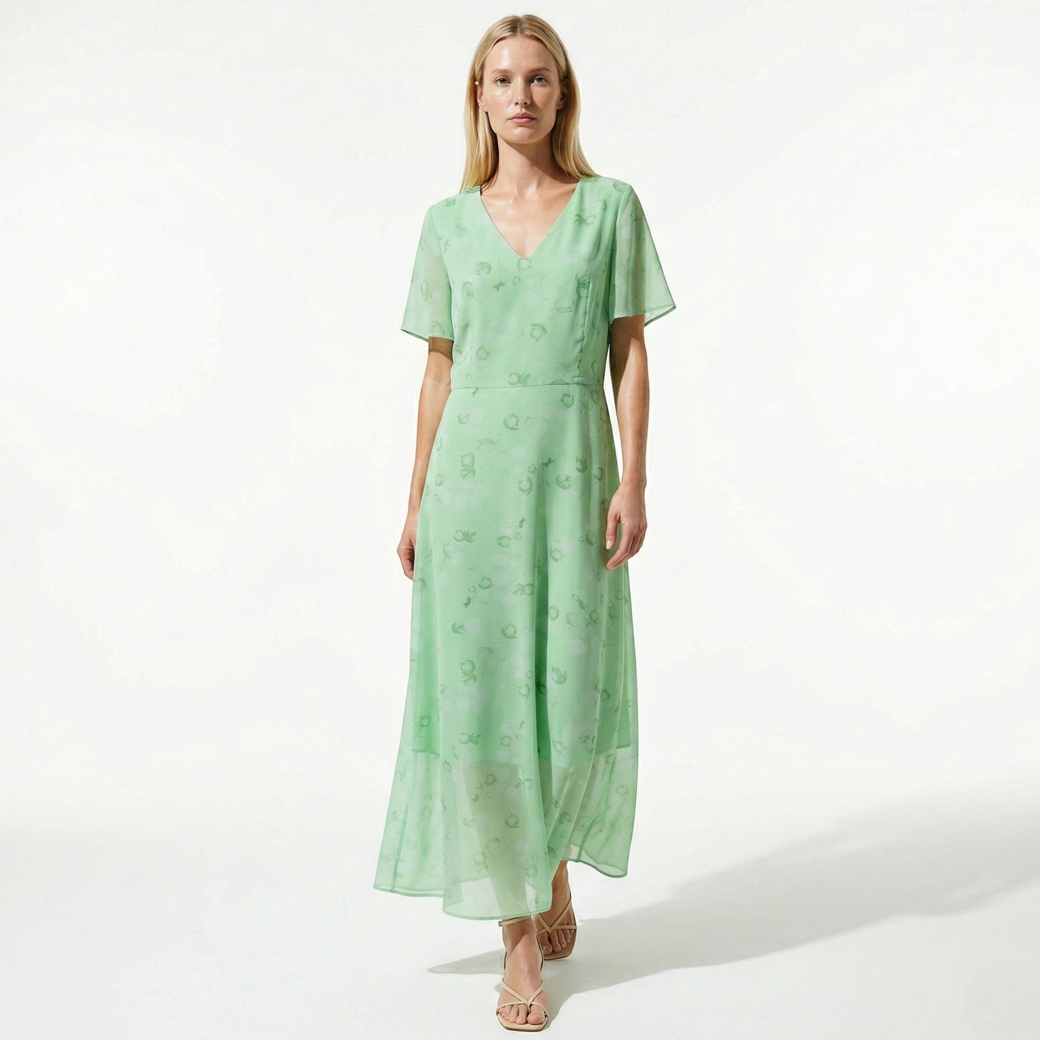 Ava – Women's Summer Floral Print Chiffon Maxi Dress - Maxi Dress - Green - Davies & Cooper