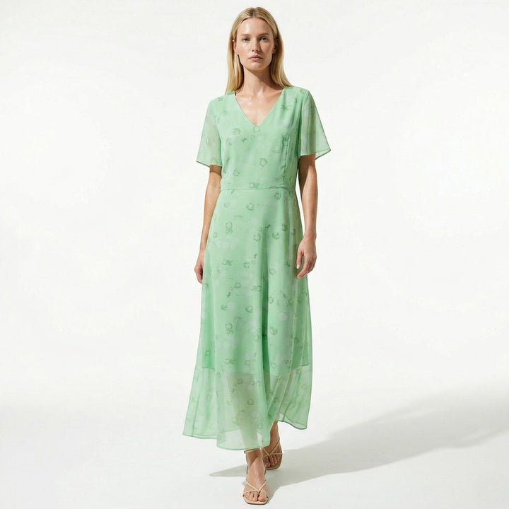Ava – Women's Summer Floral Print Chiffon Maxi Dress - Maxi Dress - Green - Davies & Cooper