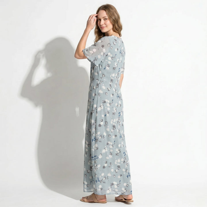 Ava – Women's Summer Floral Print Chiffon Maxi Dress - Maxi Dress - Blue - Davies & Cooper