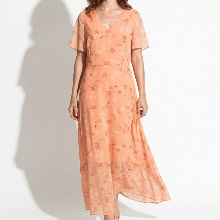 Ava – Women's Summer Floral Print Chiffon Maxi Dress - Maxi Dress - Orange - Davies & Cooper