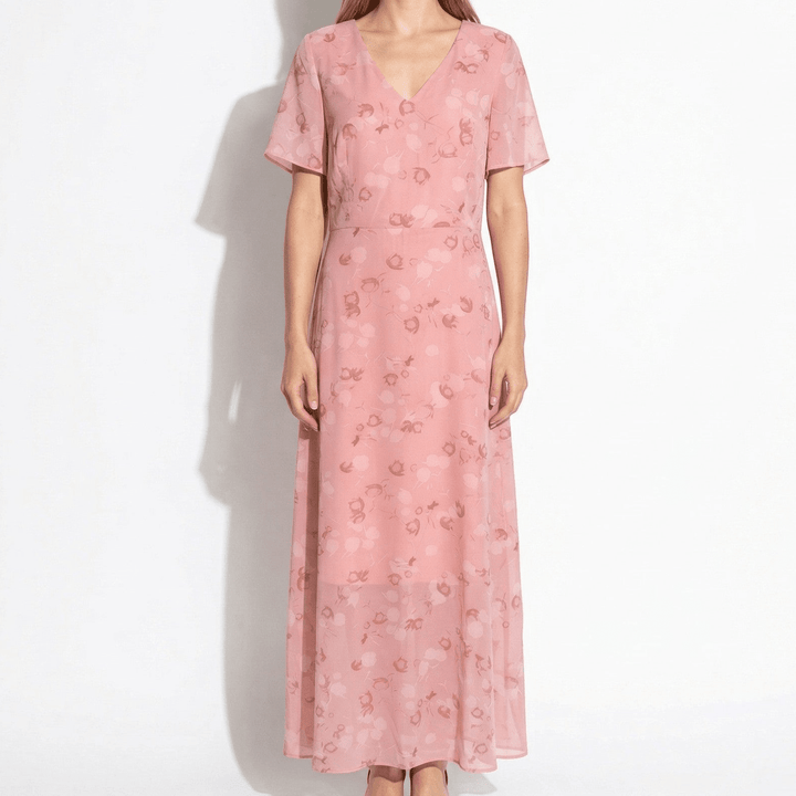 Ava – Women's Summer Floral Print Chiffon Maxi Dress - Maxi Dress - Pink - Davies & Cooper