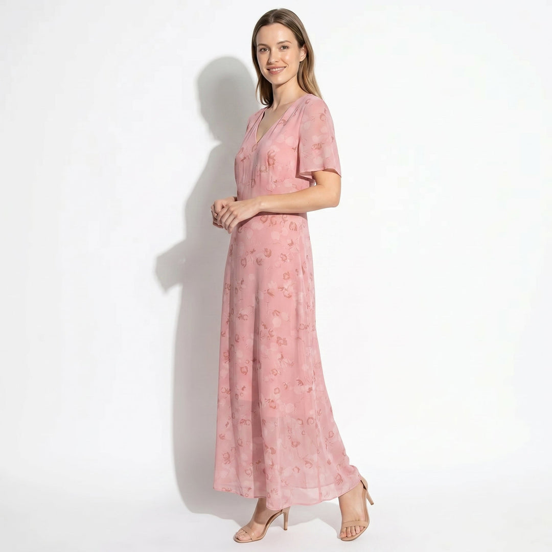 Ava – Women's Summer Floral Print Chiffon Maxi Dress - Maxi Dress - Pink - Davies & Cooper
