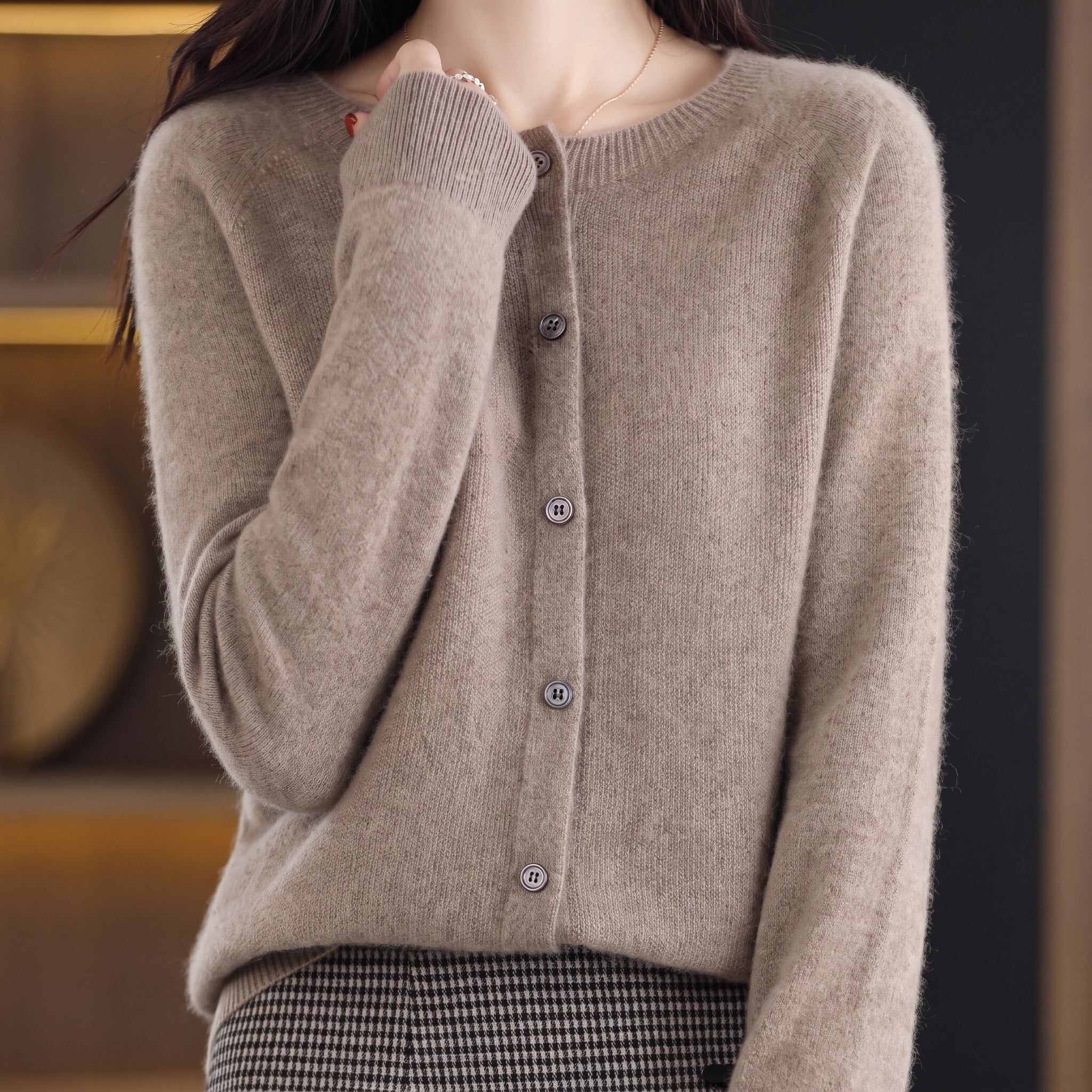 Sophie - Women's Button-Front Knit Cardigan with Crew Neck