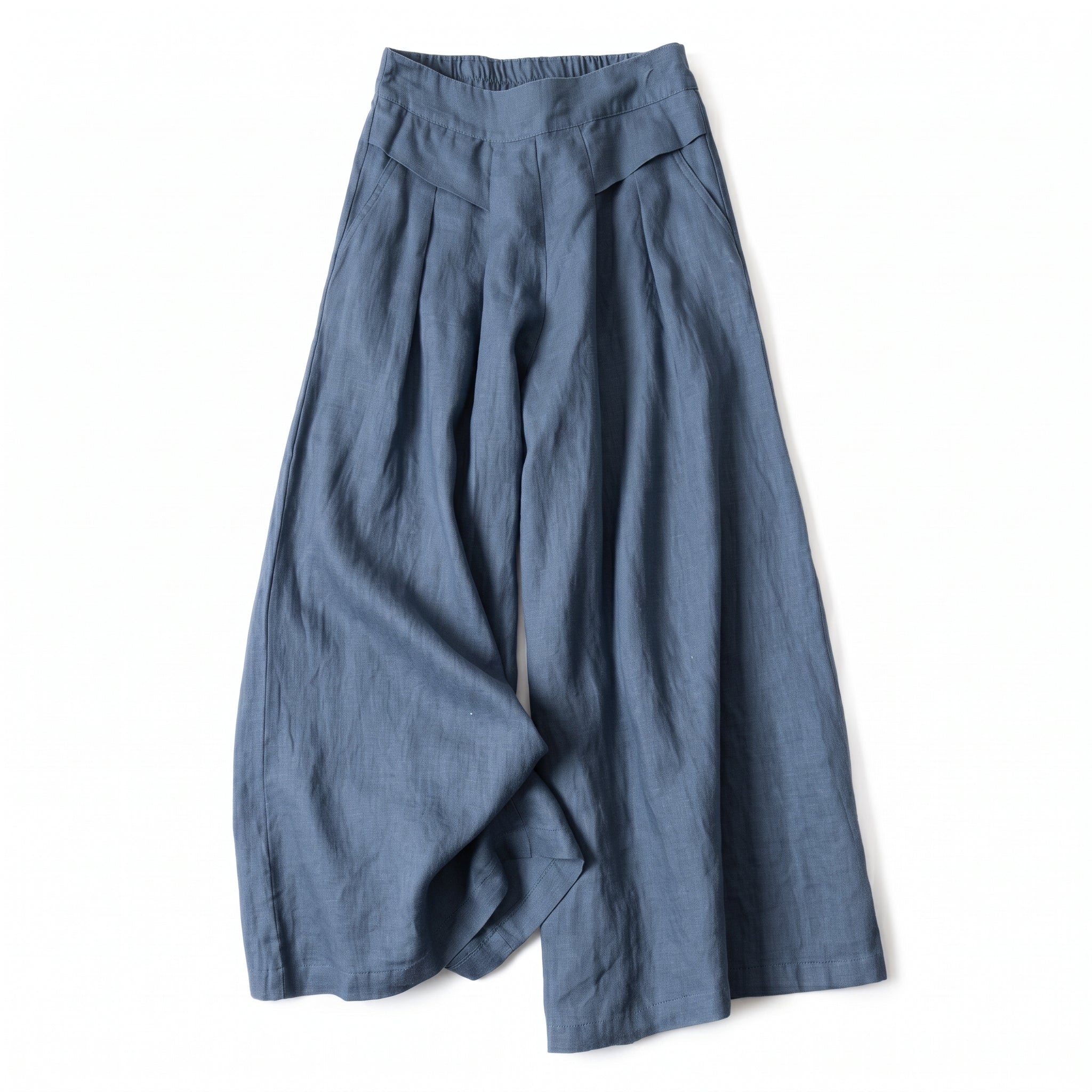 Beatrice - Women's Summer High-Waisted Pleated Culottes - Culottes - Blue - Davies & Cooper