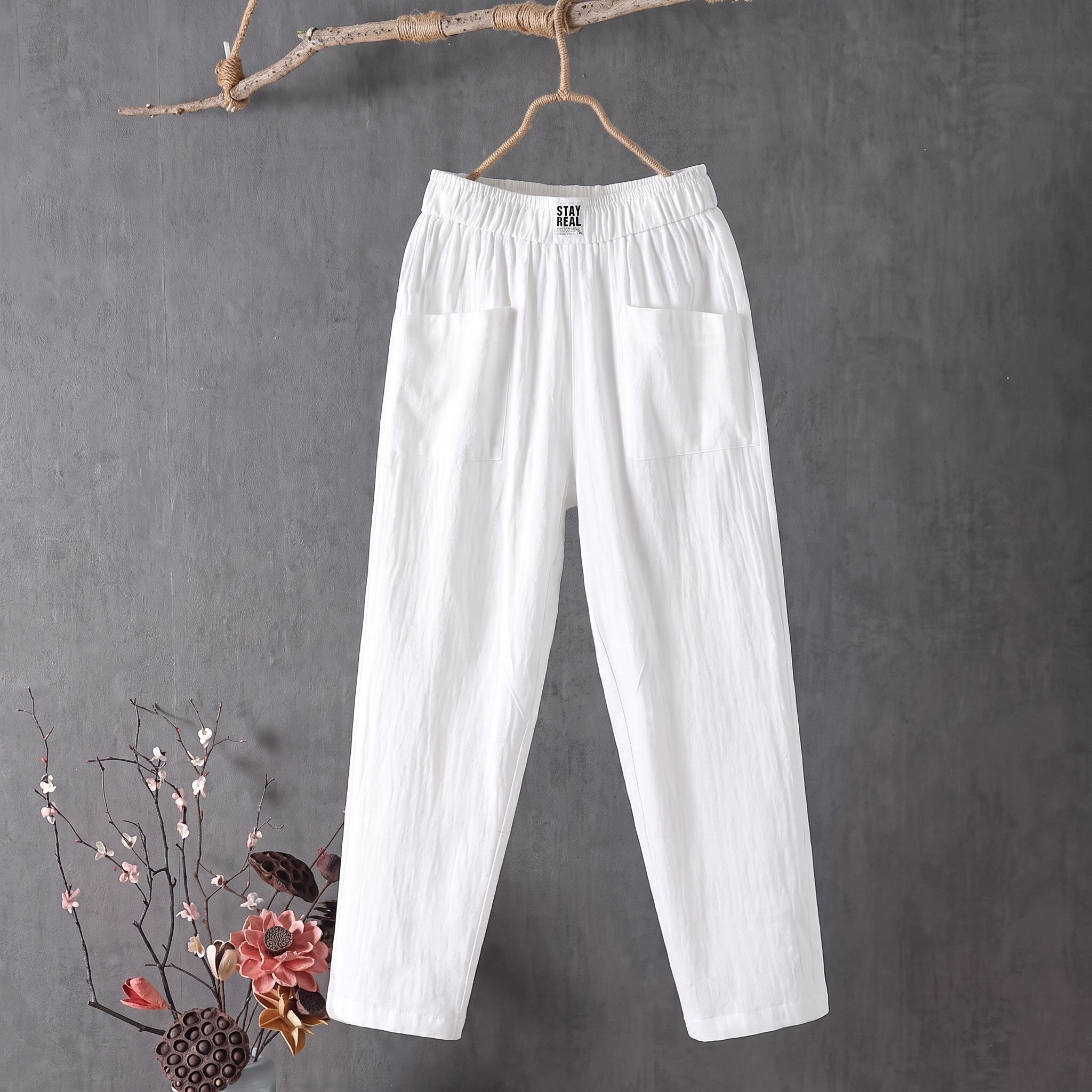 Beatrice – Women's Summer Patch Pocket Tapered Trousers - Trousers - White - Davies & Cooper