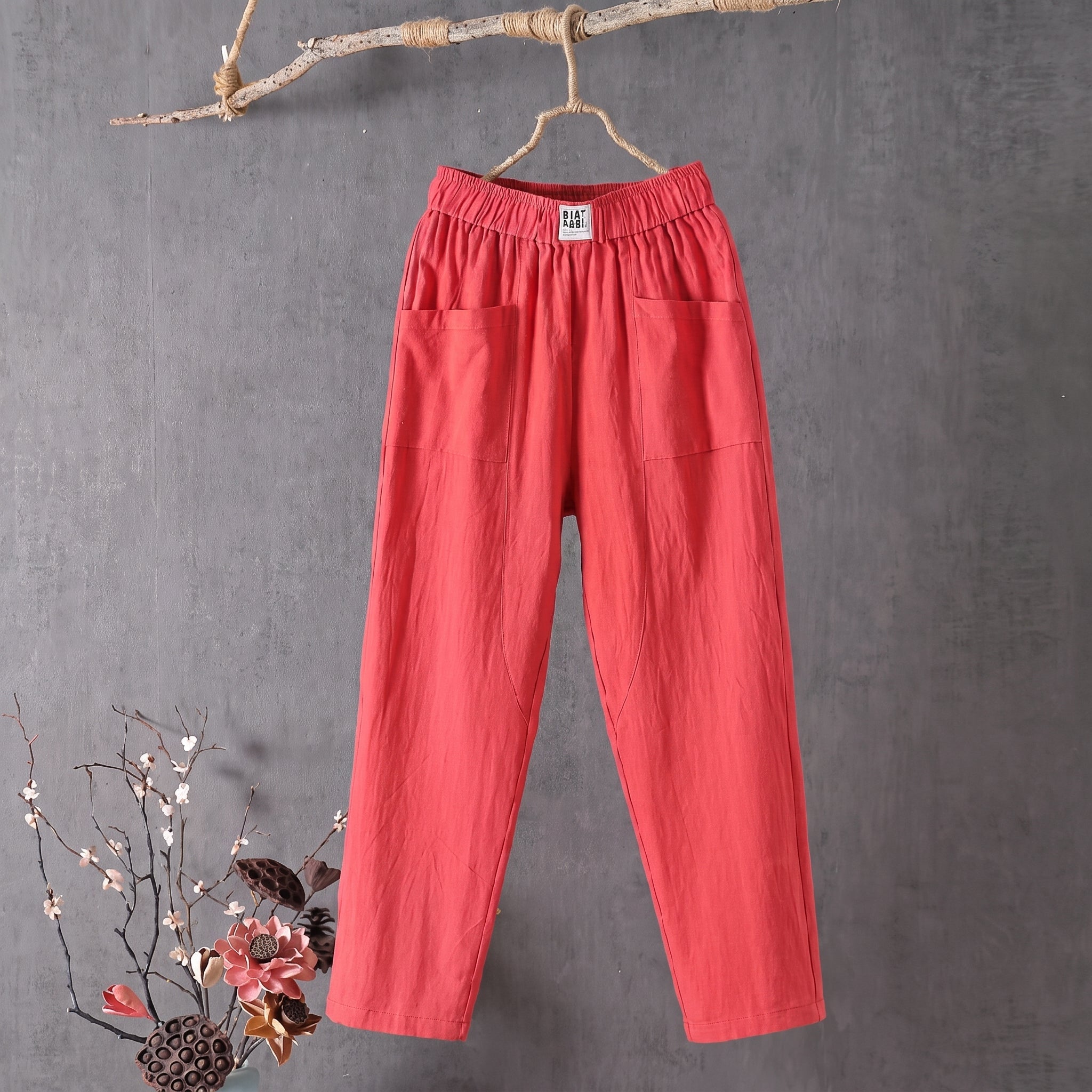 Beatrice – Women's Summer Patch Pocket Tapered Trousers - Trousers - Red - Davies & Cooper