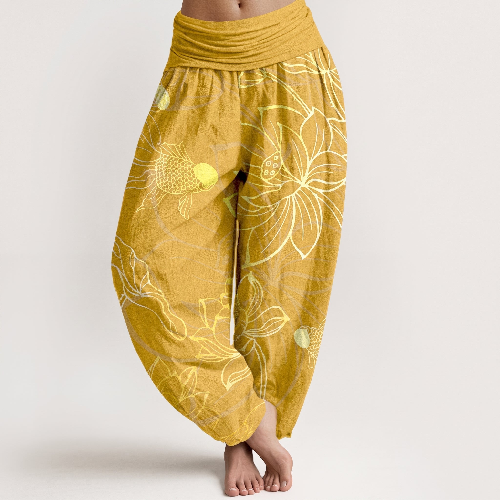 Beatrice - Women's Summer Printed Tapered Cuffed Trousers - Pants & Trousers - Gold - Davies & Cooper