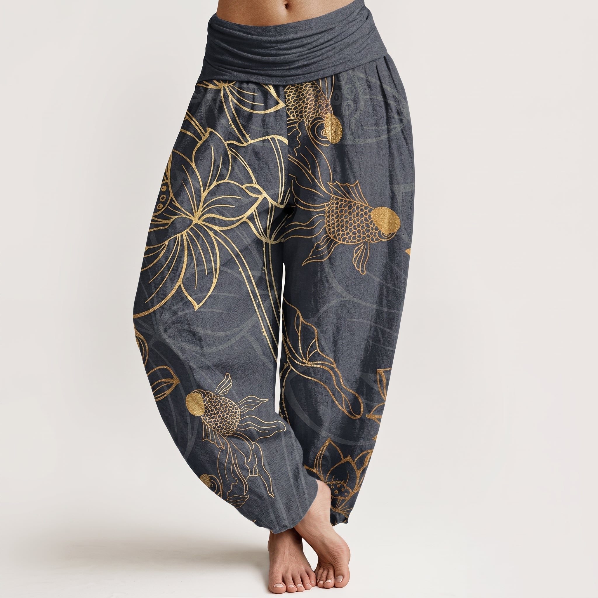 Beatrice - Women's Summer Printed Tapered Cuffed Trousers - Pants & Trousers - Grey - Davies & Cooper