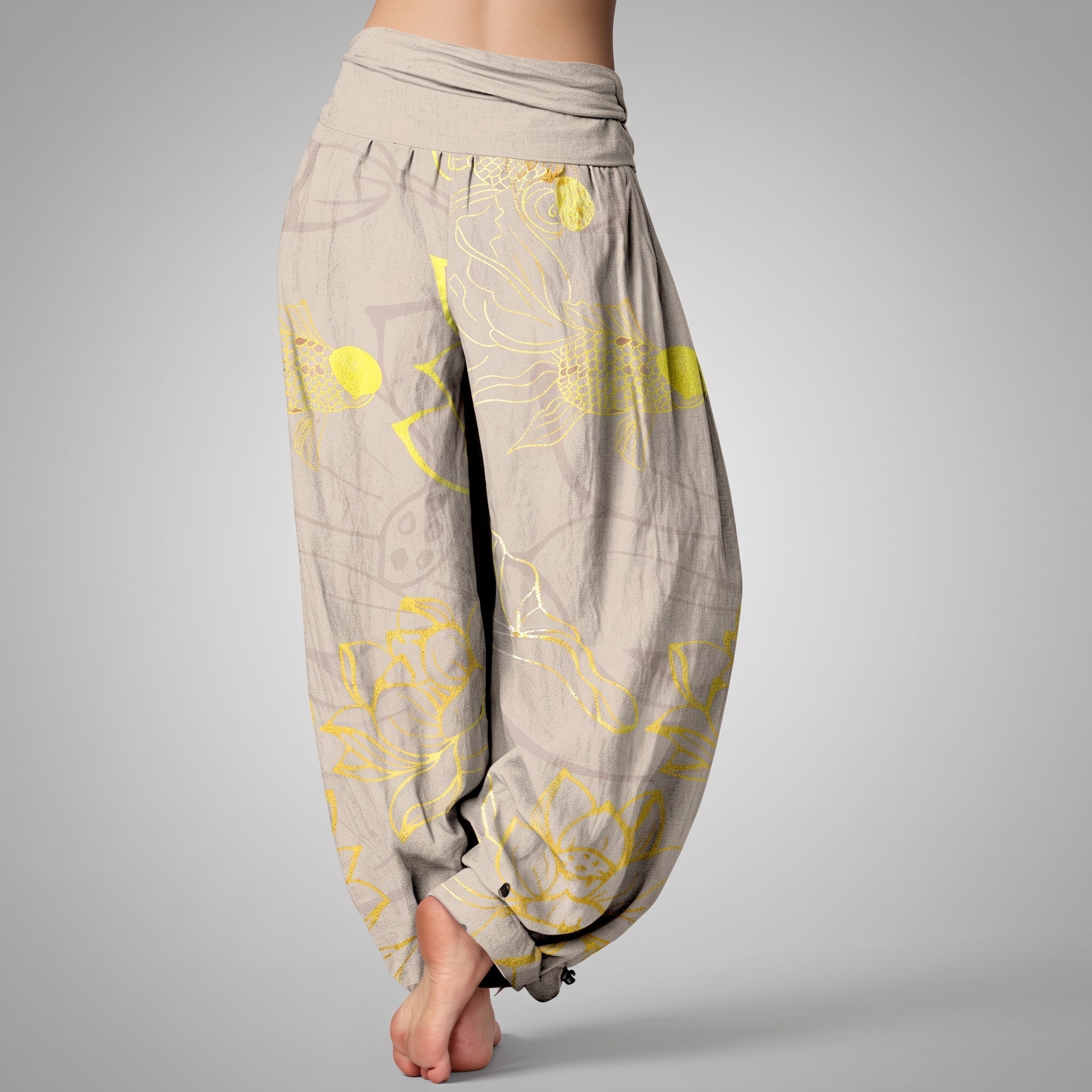 Beatrice - Women's Summer Printed Tapered Cuffed Trousers - Pants & Trousers - Beige - Davies & Cooper