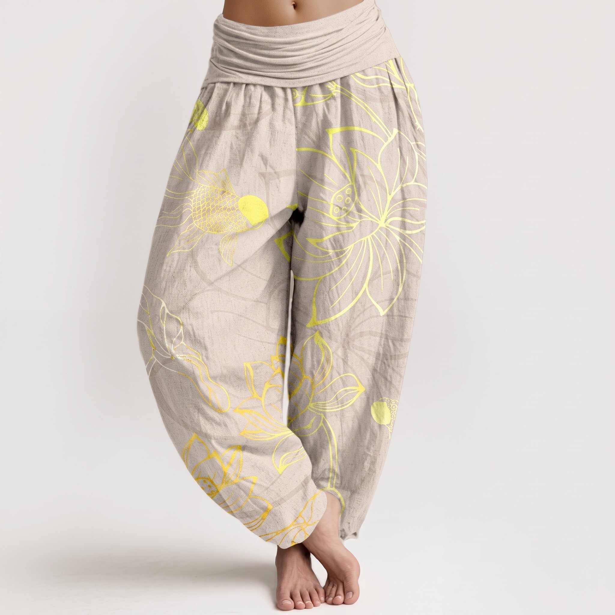 Beatrice - Women's Summer Printed Tapered Cuffed Trousers - Pants & Trousers - Beige - Davies & Cooper