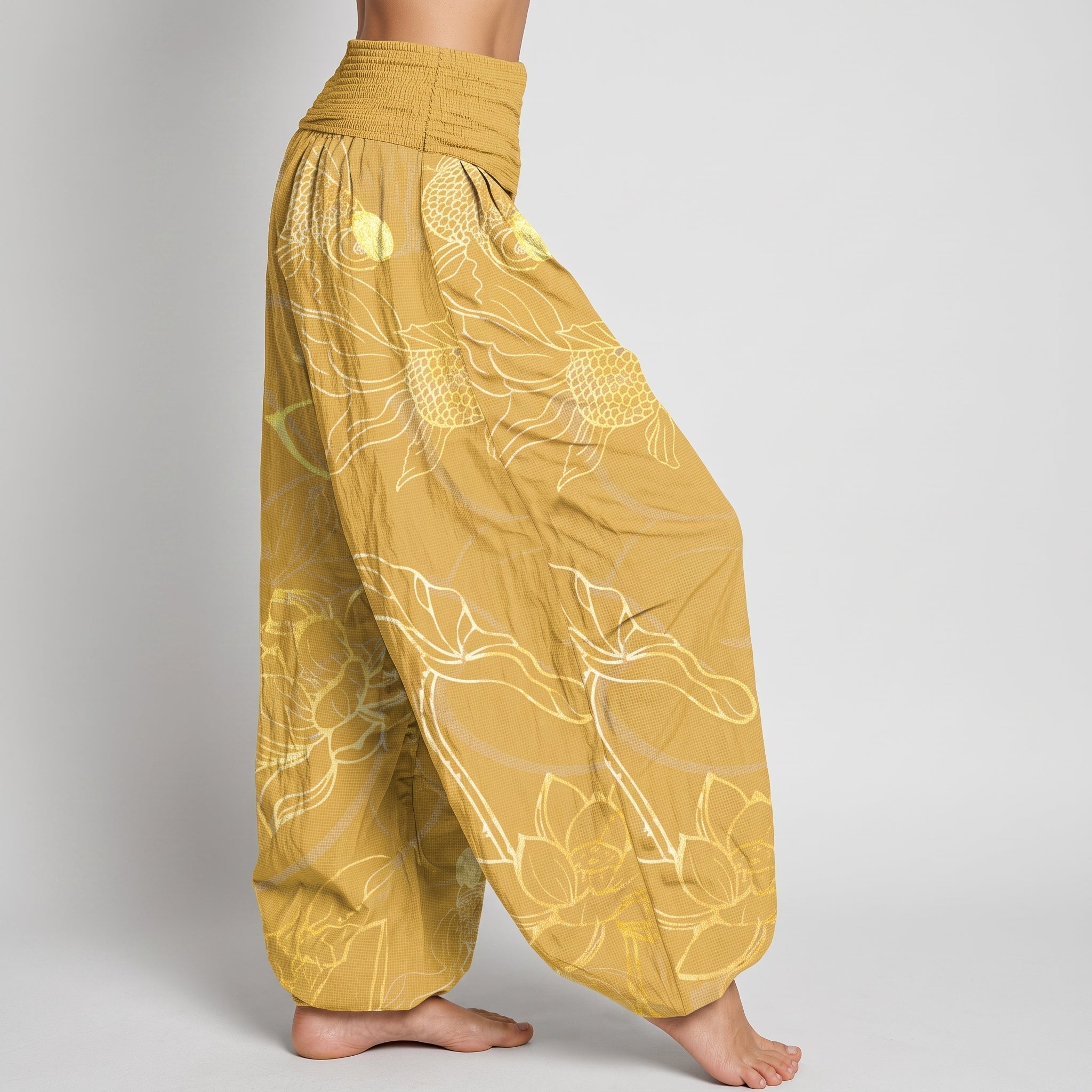 Beatrice - Women's Summer Printed Tapered Cuffed Trousers - Pants & Trousers - Gold - Davies & Cooper