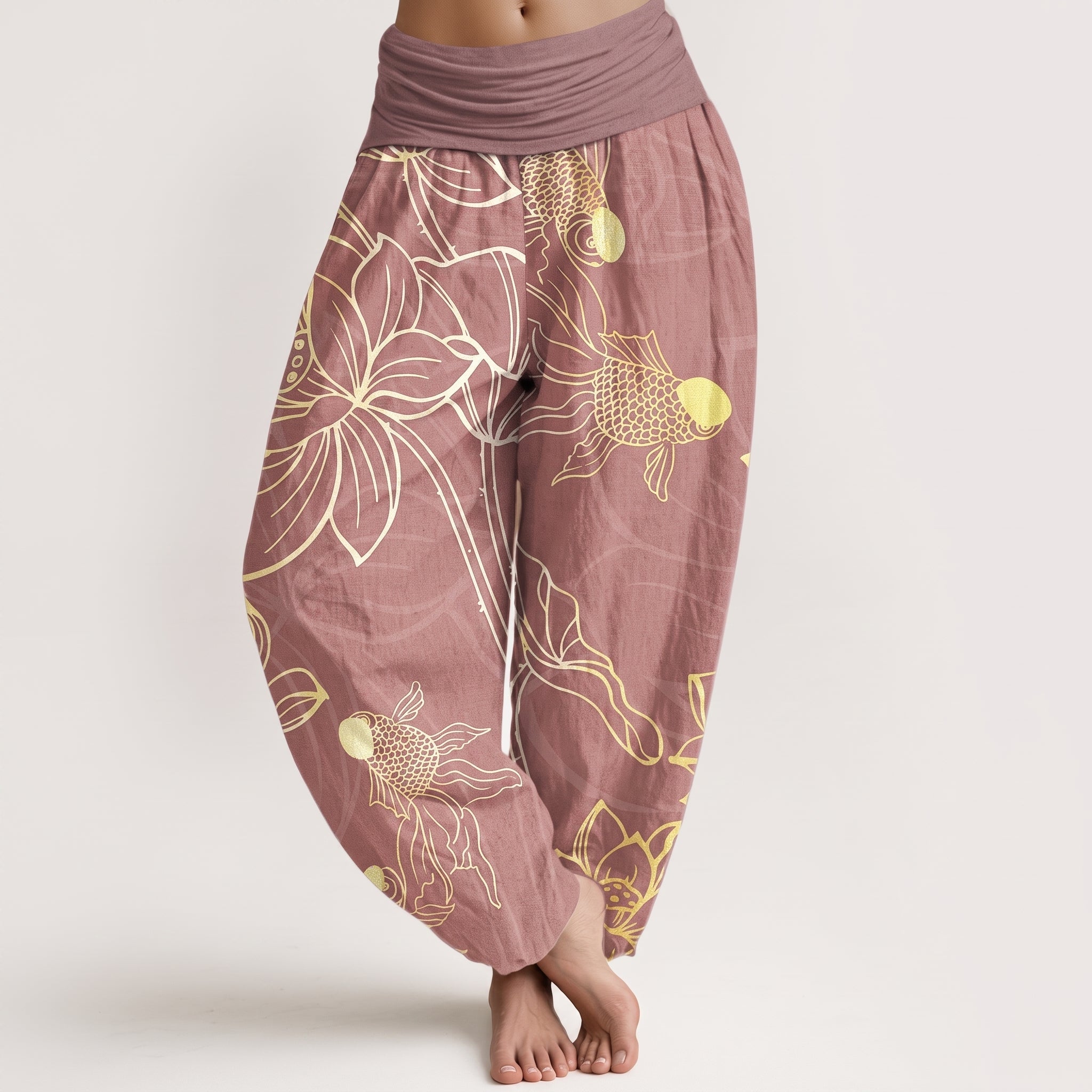 Beatrice - Women's Summer Printed Tapered Cuffed Trousers - Pants & Trousers - Light Red - Davies & Cooper