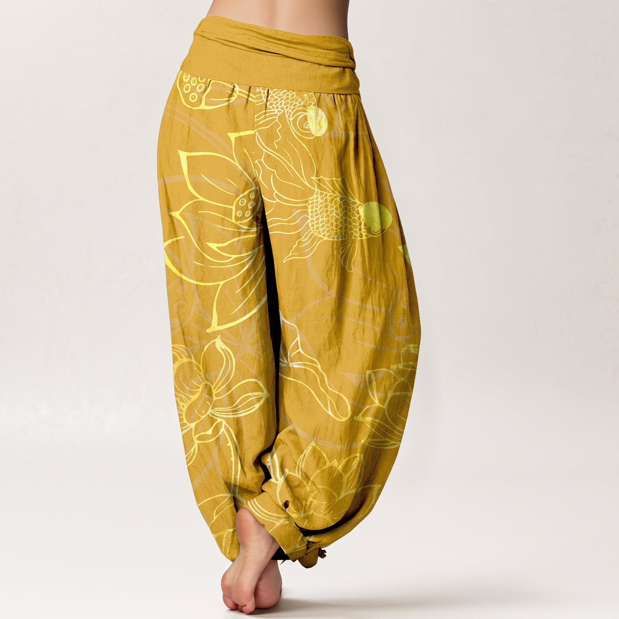 Beatrice - Women's Summer Printed Tapered Cuffed Trousers - Pants & Trousers - Gold - Davies & Cooper