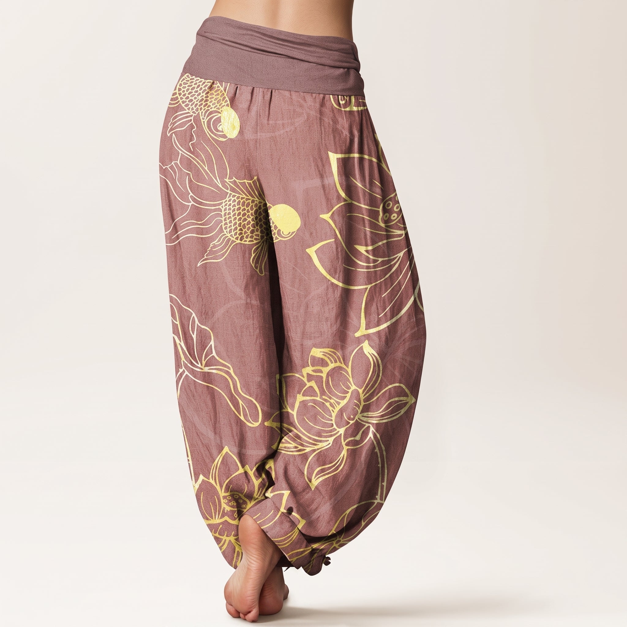 Beatrice - Women's Summer Printed Tapered Cuffed Trousers - Pants & Trousers - Light Red - Davies & Cooper