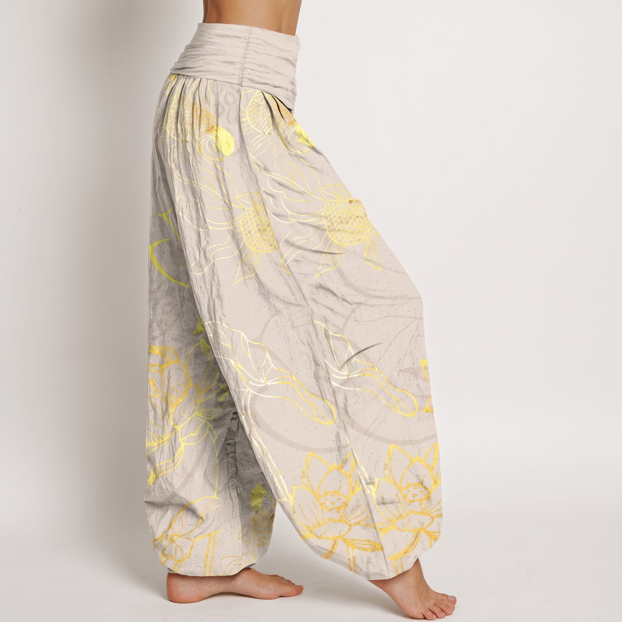 Beatrice - Women's Summer Printed Tapered Cuffed Trousers - Pants & Trousers - Beige - Davies & Cooper
