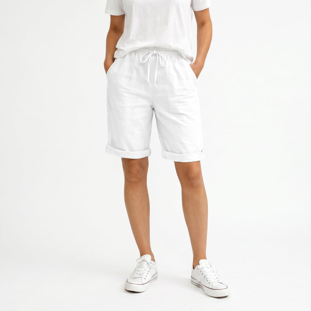 Bella - Women's Relaxed Elasticated Waist Summer Shorts - Women Shorts - White - Davies & Cooper
