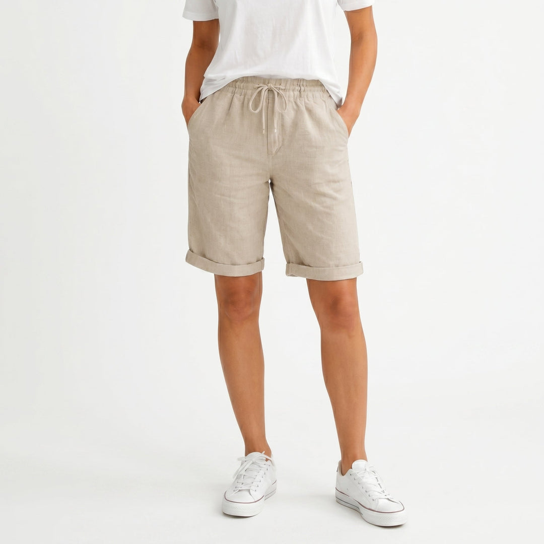 Bella - Women's Relaxed Elasticated Waist Summer Shorts - Women Shorts - Beige - Davies & Cooper