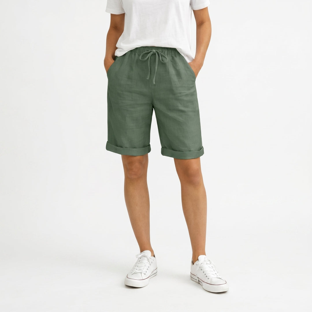 Bella - Women's Relaxed Elasticated Waist Summer Shorts - Women Shorts - Green - Davies & Cooper