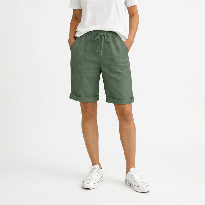 Bella - Women's Relaxed Elasticated Waist Summer Shorts - Women Shorts - Green - Davies & Cooper