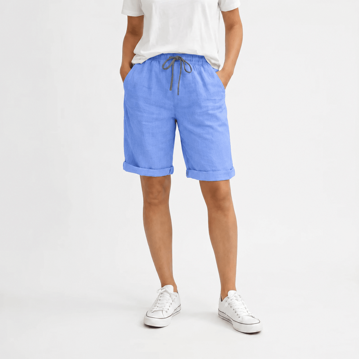 Bella - Women's Relaxed Elasticated Waist Summer Shorts - Women Shorts - Blue - Davies & Cooper