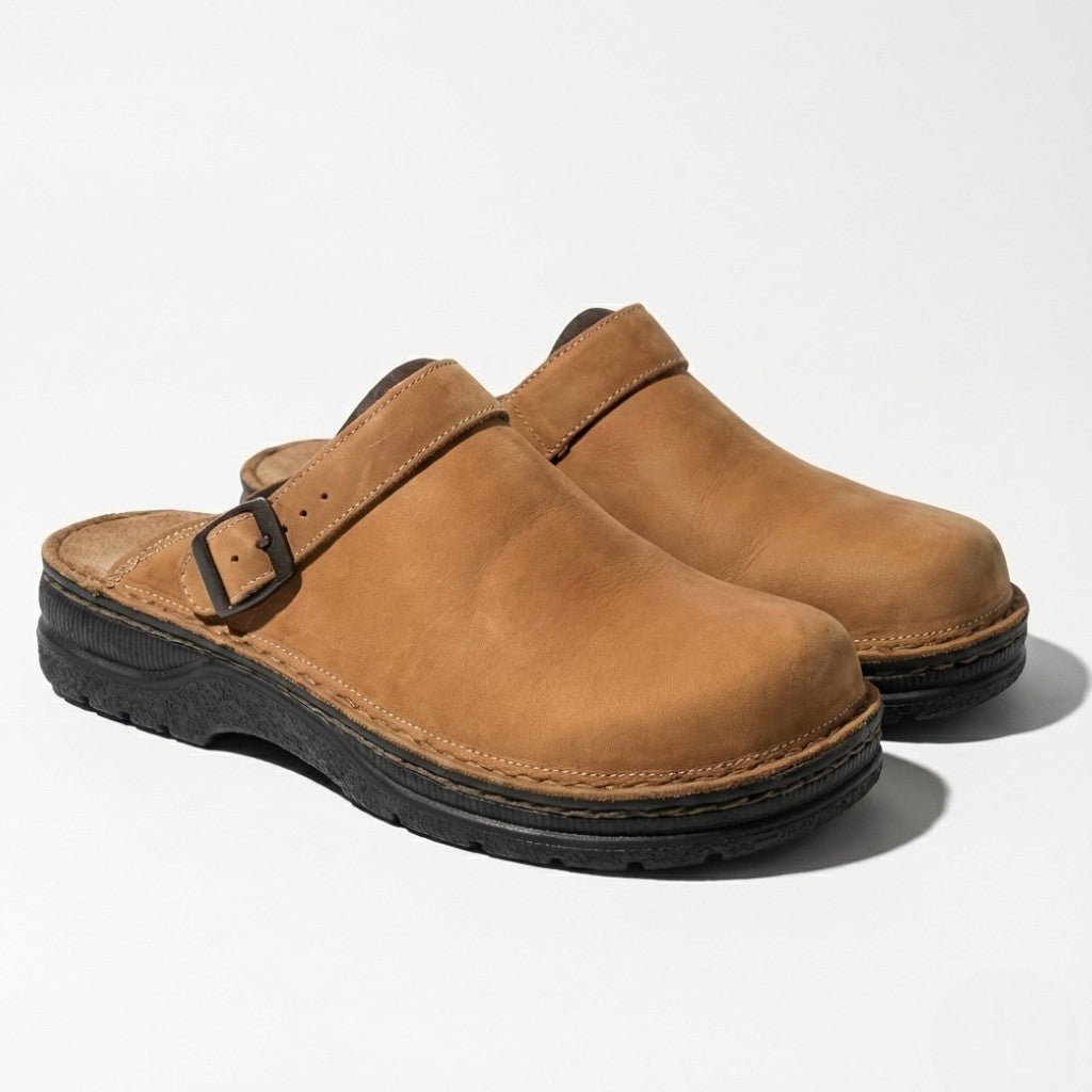 Benjamin – Elegant Orthopaedic Clogs – Slip-Resistant, Padded Sole - Shoes - Brown - Davies & Cooper