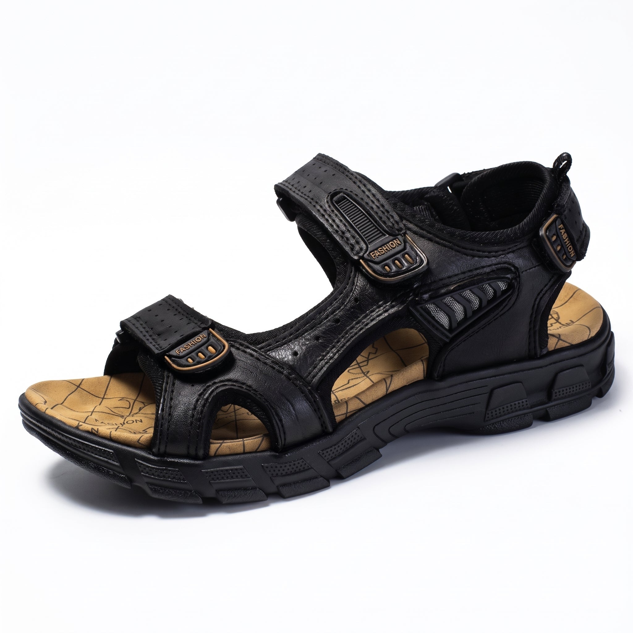 Benjamin - Men's Orthopaedic Double Adjustable Strap Sandals - Sandals - Black - Davies & Cooper