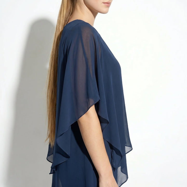 Bianca - Women's 2 - Piece Trouser Set with Layered Sleeves - Set - Dark Blue - Davies & Cooper