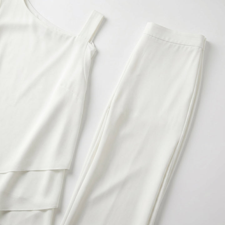 Bianca - Women's 2 - Piece Trouser Set with Layered Sleeves - Set - White - Davies & Cooper