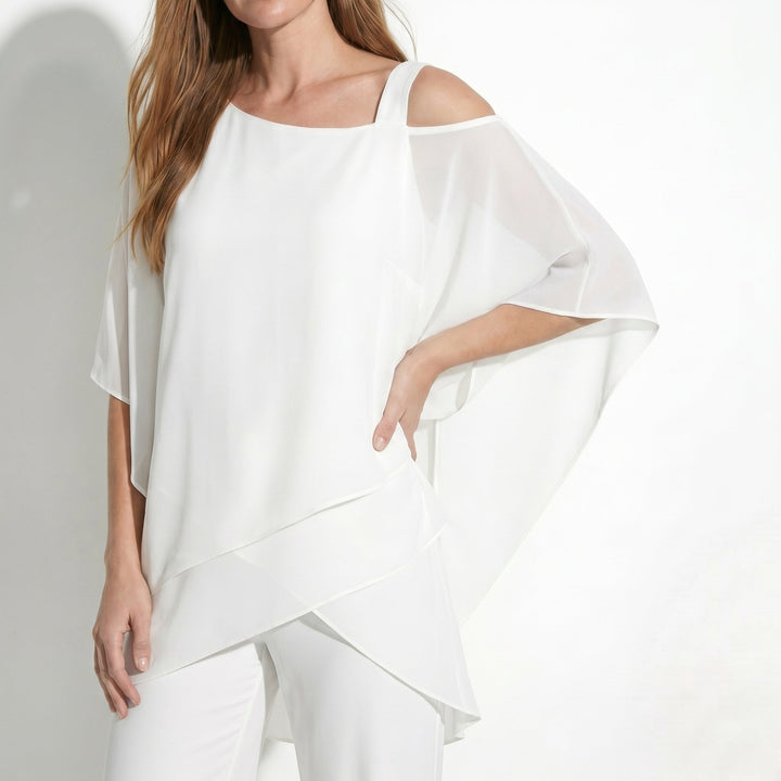 Bianca - Women's 2 - Piece Trouser Set with Layered Sleeves - Set - White - Davies & Cooper