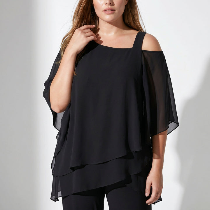 Bianca - Women's 2 - Piece Trouser Set with Layered Sleeves - Set - Black - Davies & Cooper