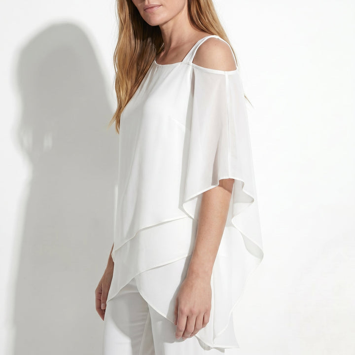 Bianca - Women's 2 - Piece Trouser Set with Layered Sleeves - Set - White - Davies & Cooper